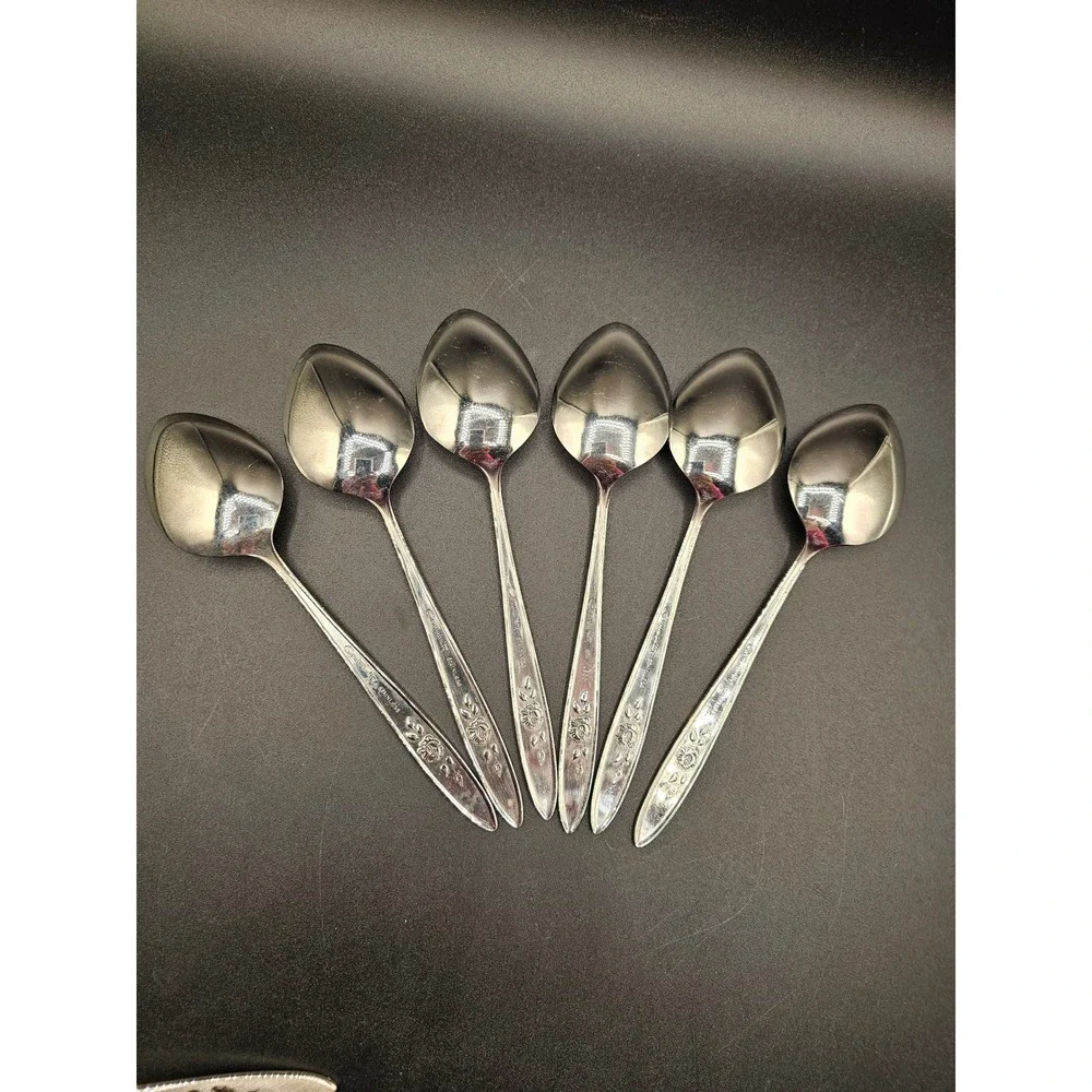 Oneida Community Stainless Morning Rose Teaspoons Set of 6 Floral Flatware 6 in